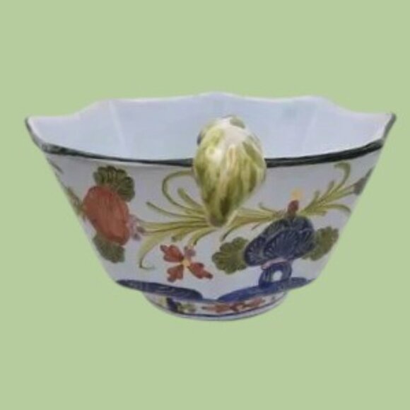 Vintage Faenza Garafano Pottery Octagonal Bowl w/Spoon Made in Italy - Picture 6 of 10